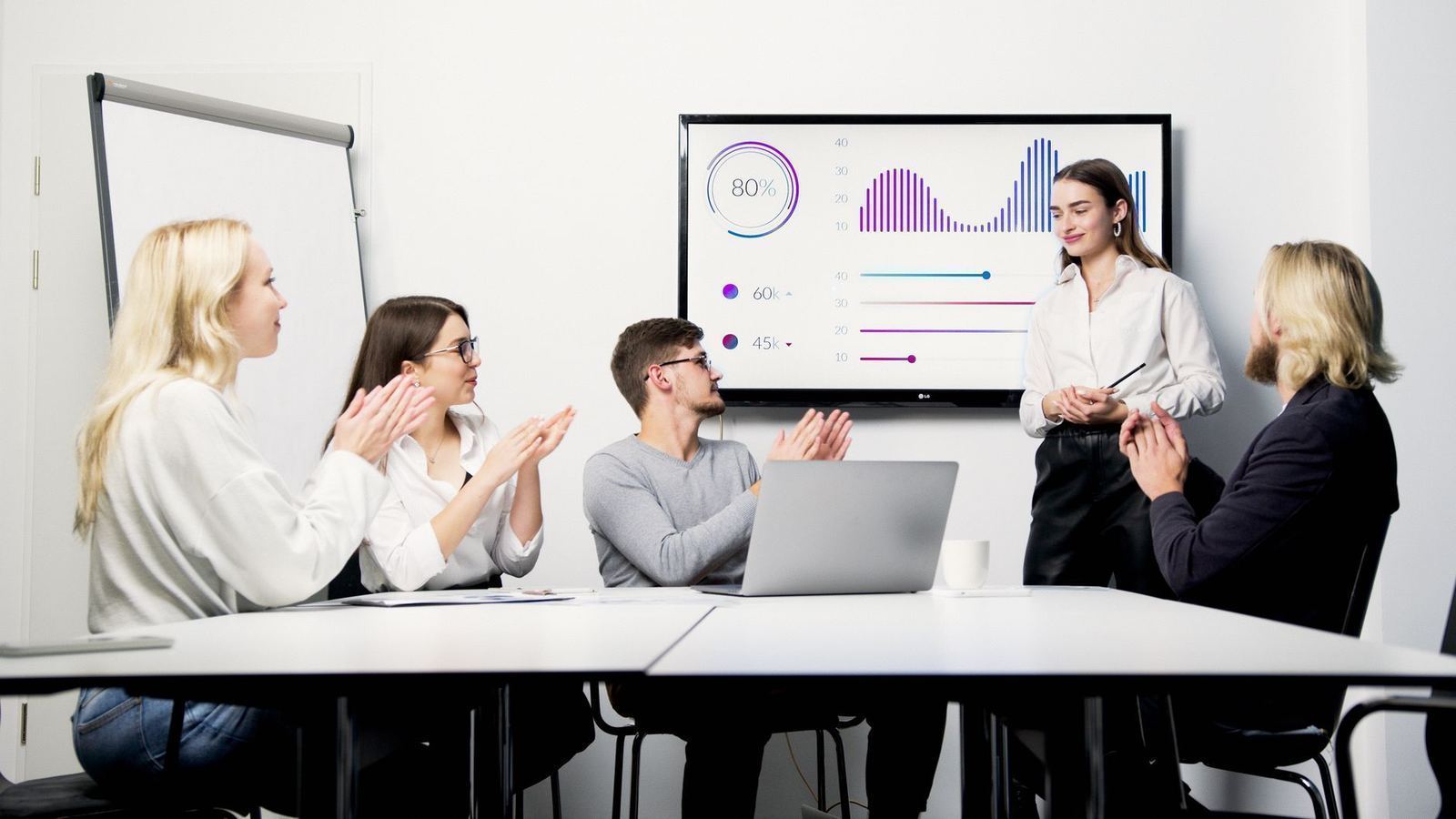 A team reviewing feedback together on a shared screen